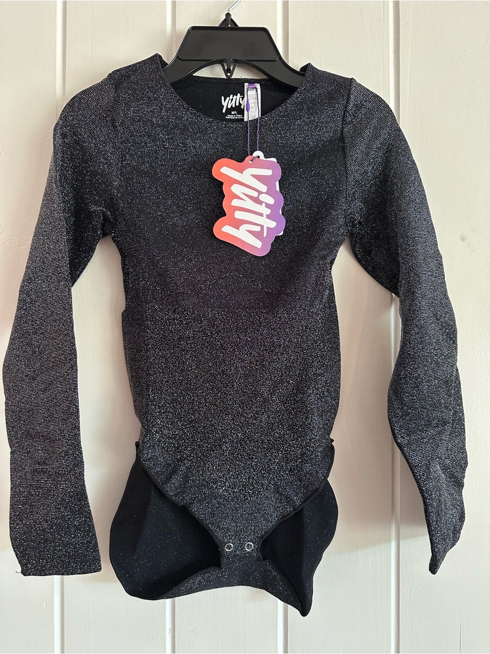 YITTY by: Fabletics Black Shimmery Long Sleeve Leotard